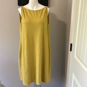 EILEEN FISHER Hemp Cotton Jersey Tank Dress V-Neck Handkerchief Hem Sz L